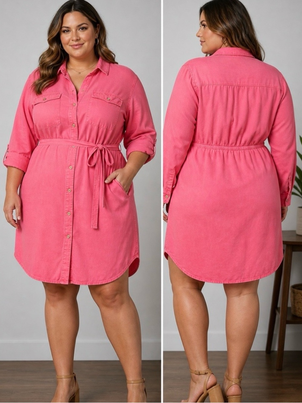 NWOT Terra & Sky Hot Pink Button-down Shirt Dress